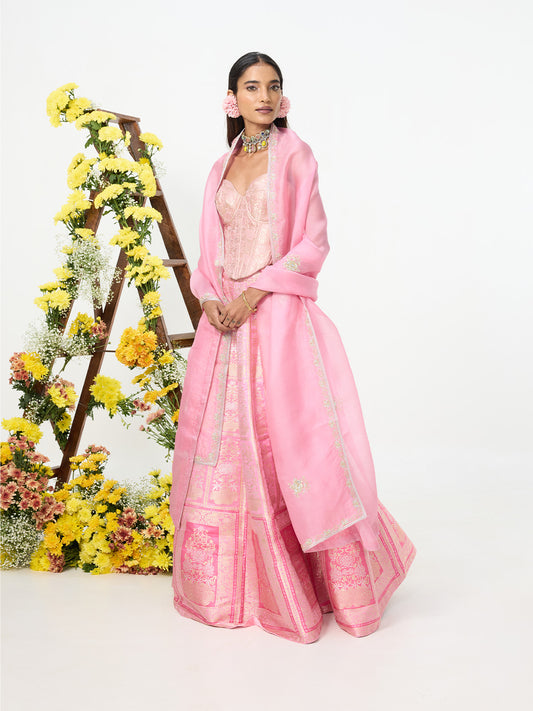 Handwoven Dusty Rose Banarasi Lehenga