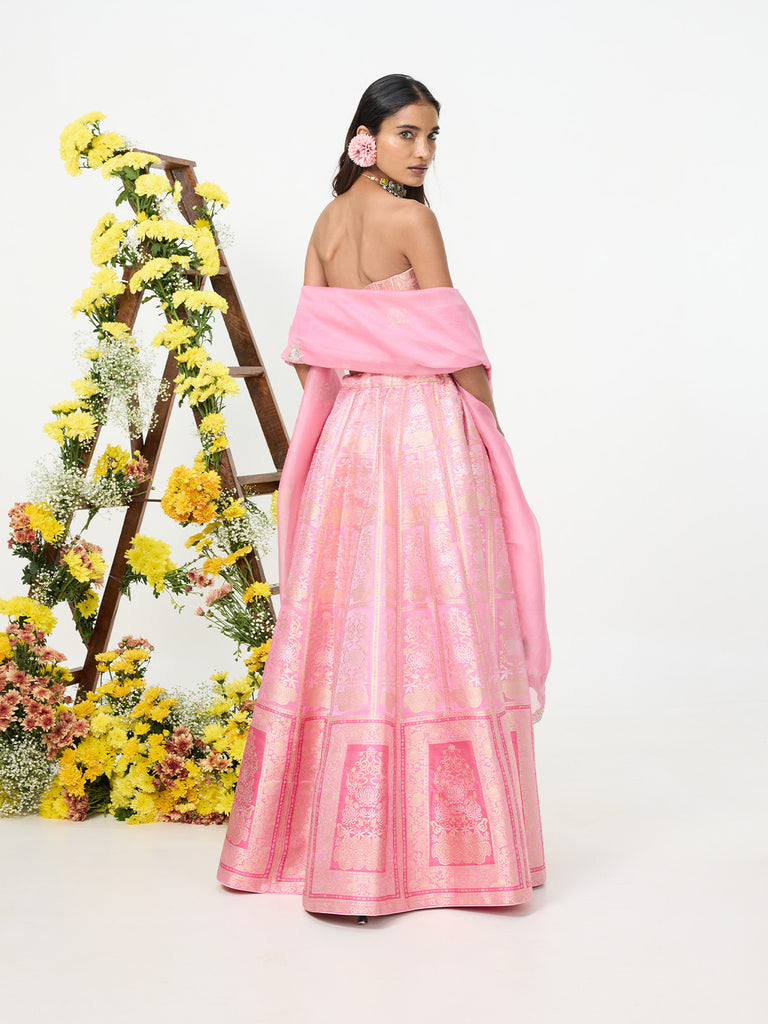 Handwoven Dusty Rose Banarasi Lehenga