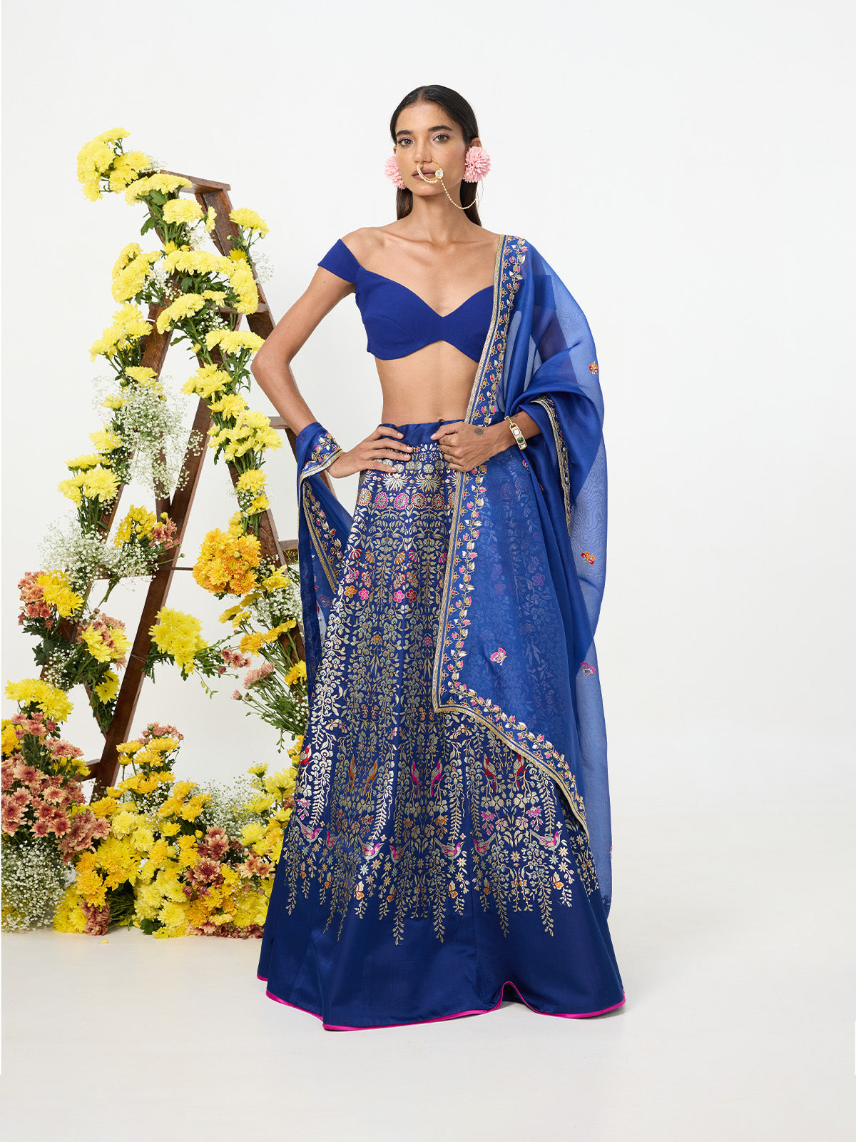 Handwoven Navy Blue Banarasi Lehenga