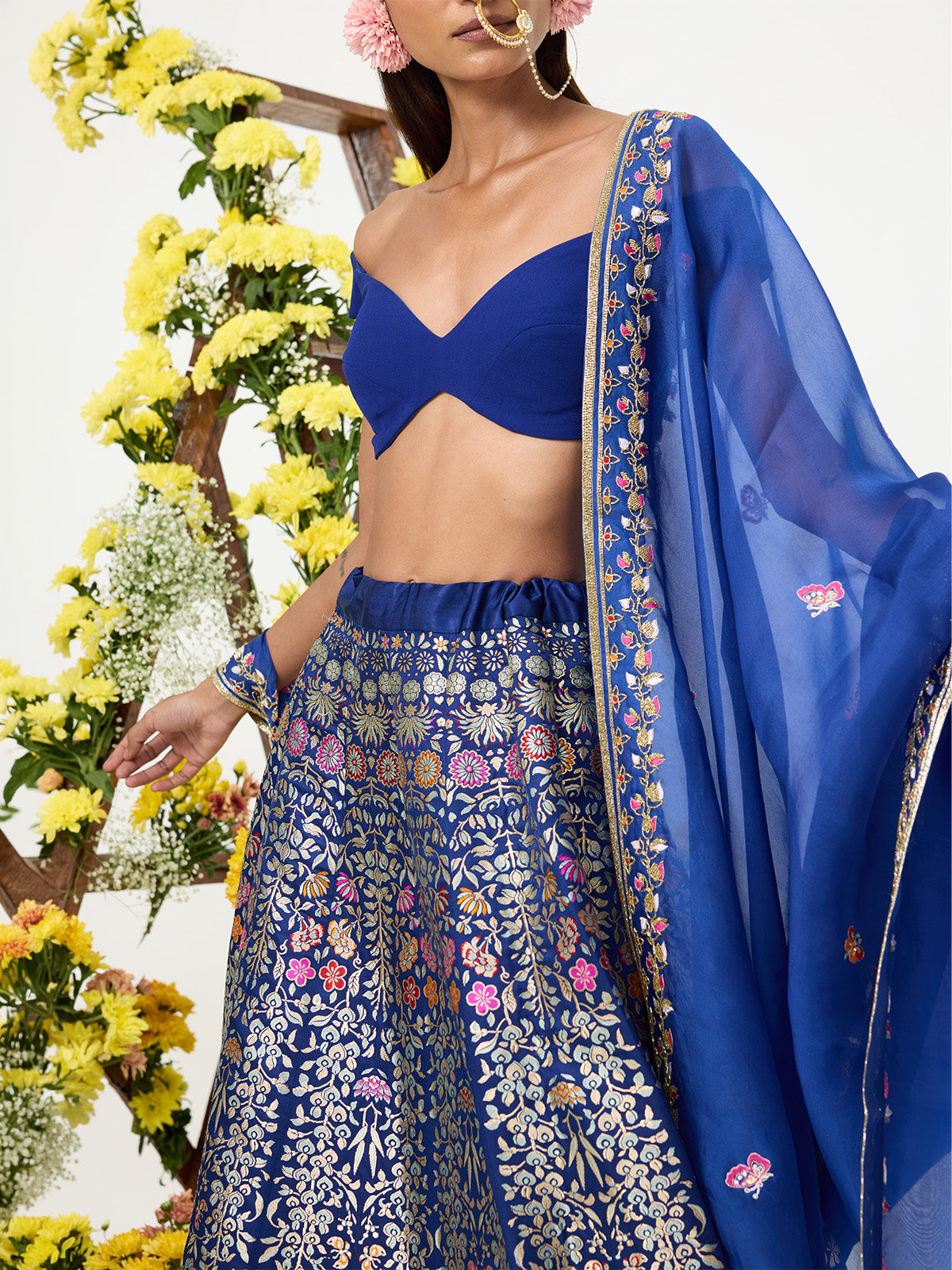 Handwoven Navy Blue Banarasi Lehenga