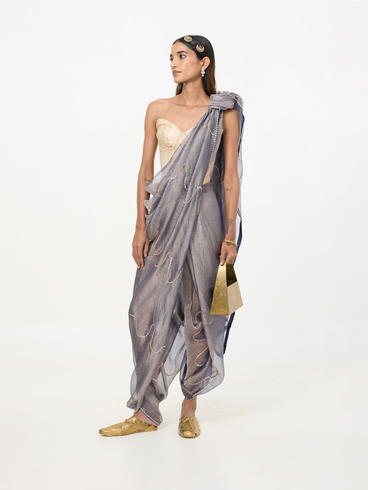 Handwoven Dusty Mauve Embroidered Tissue Saree