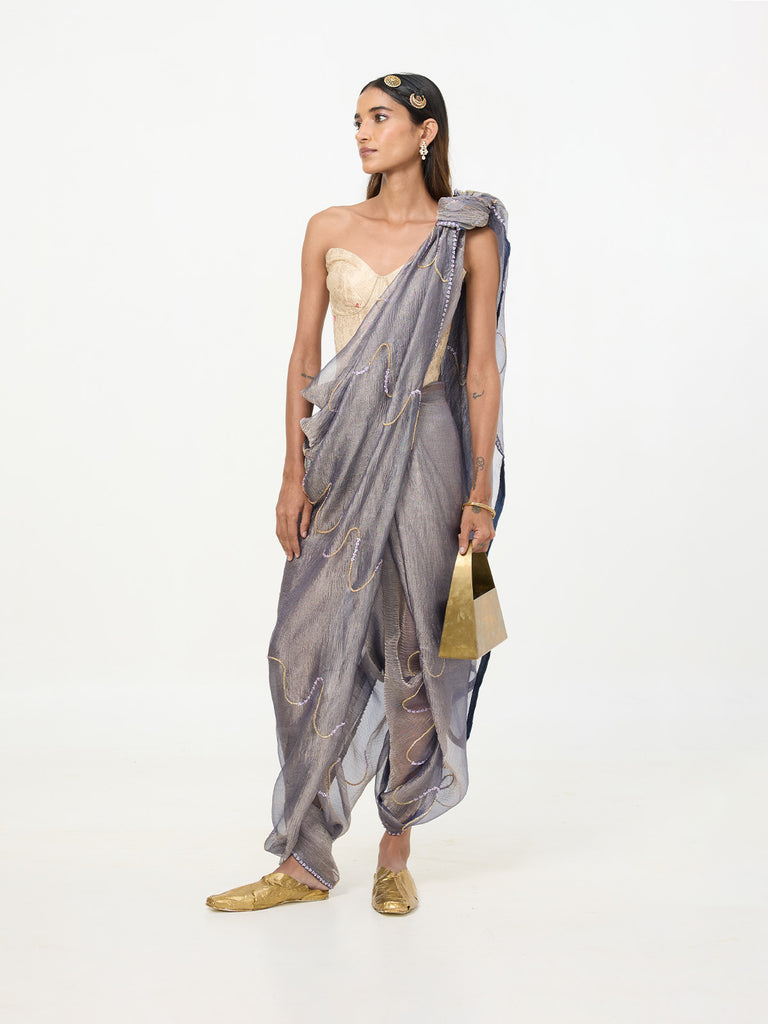Handwoven Dusty Mauve Embroidered Tissue Saree