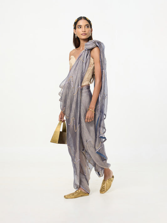 Handwoven Dusty Mauve Embroidered Tissue Saree