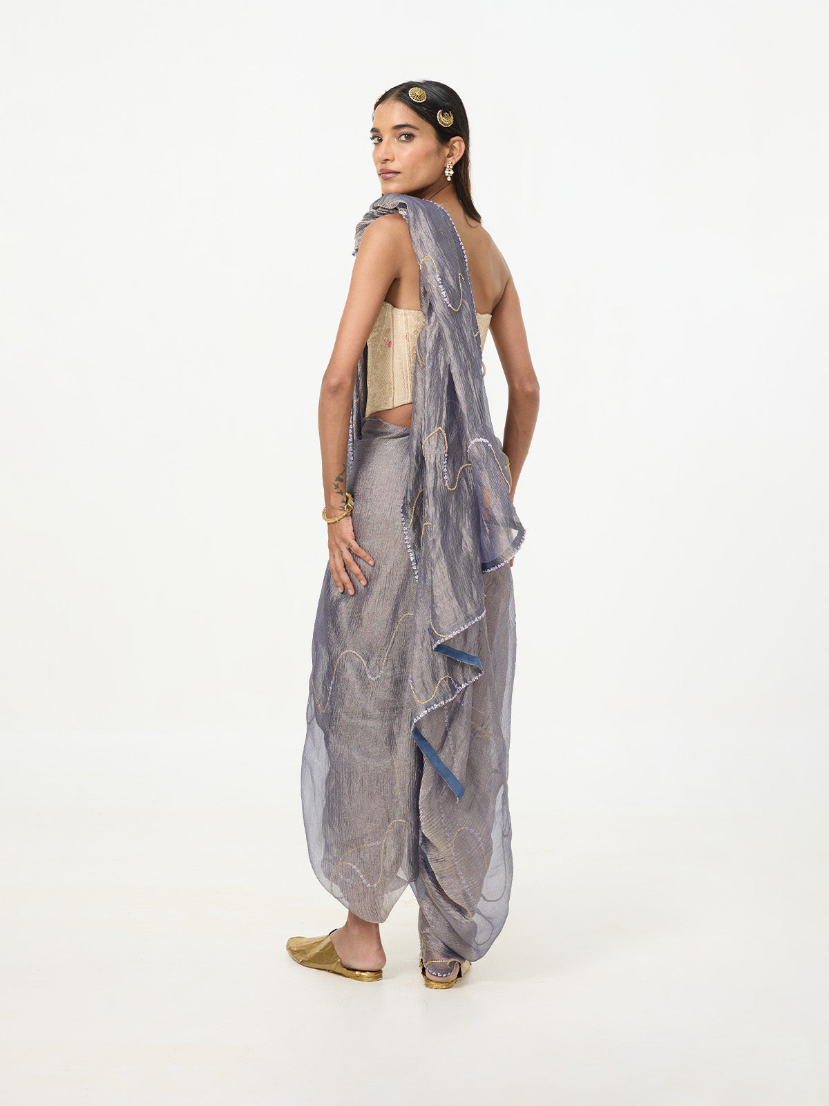 Handwoven Dusty Mauve Embroidered Tissue Saree
