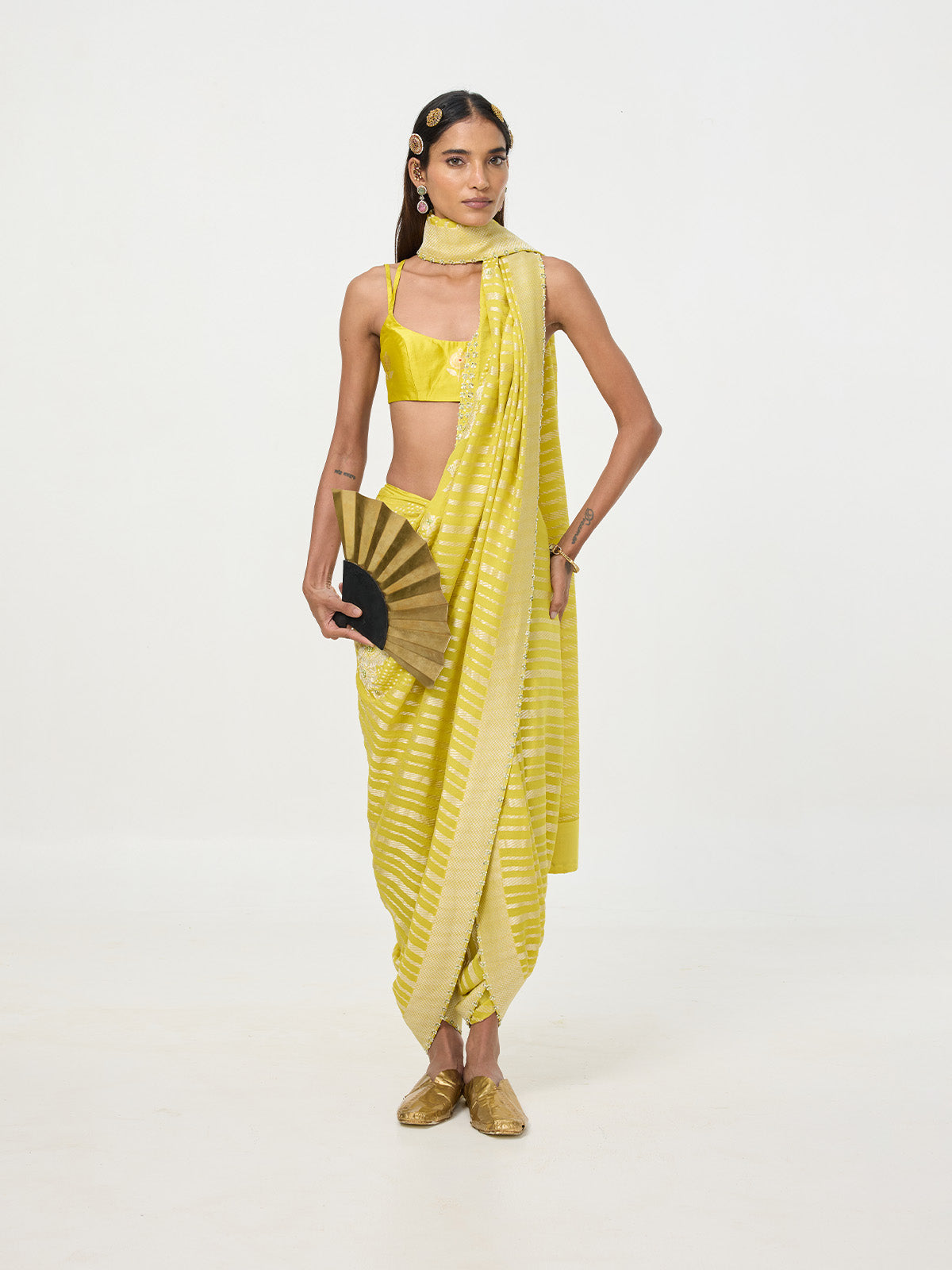 Handwoven Mustard Yellow Chiffon Saree