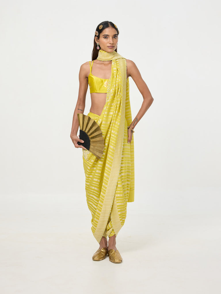 Handwoven Mustard Yellow Chiffon Saree