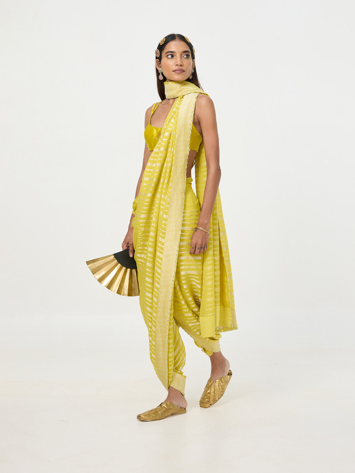 Handwoven Mustard Yellow Chiffon Saree
