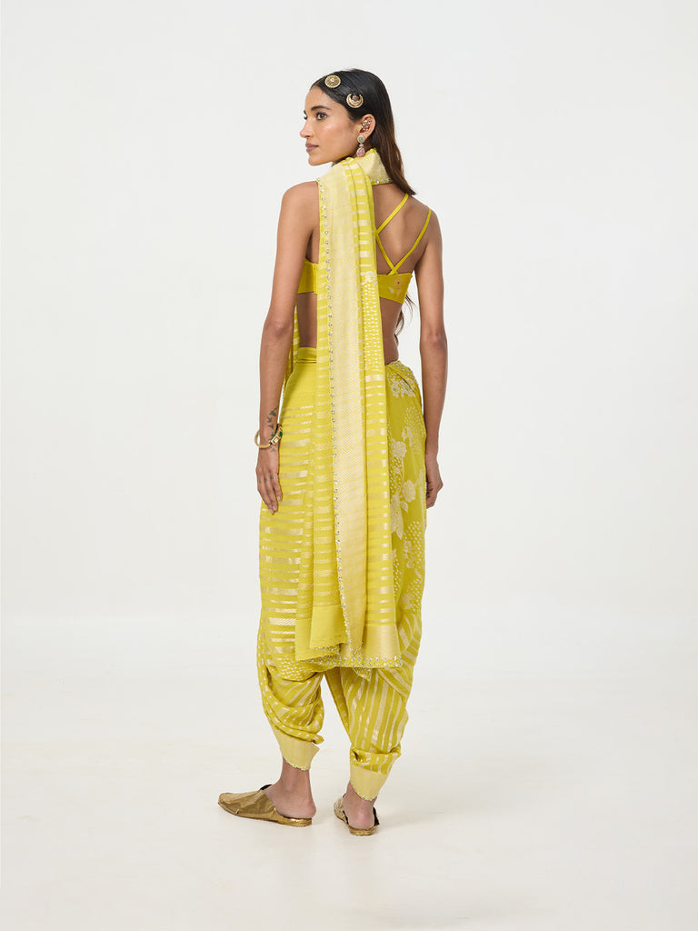 Handwoven Mustard Yellow Chiffon Saree