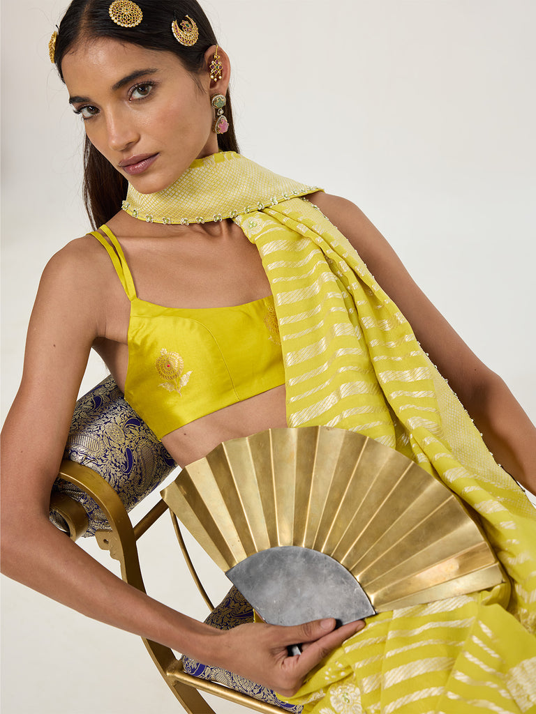 Handwoven Mustard Yellow Chiffon Saree
