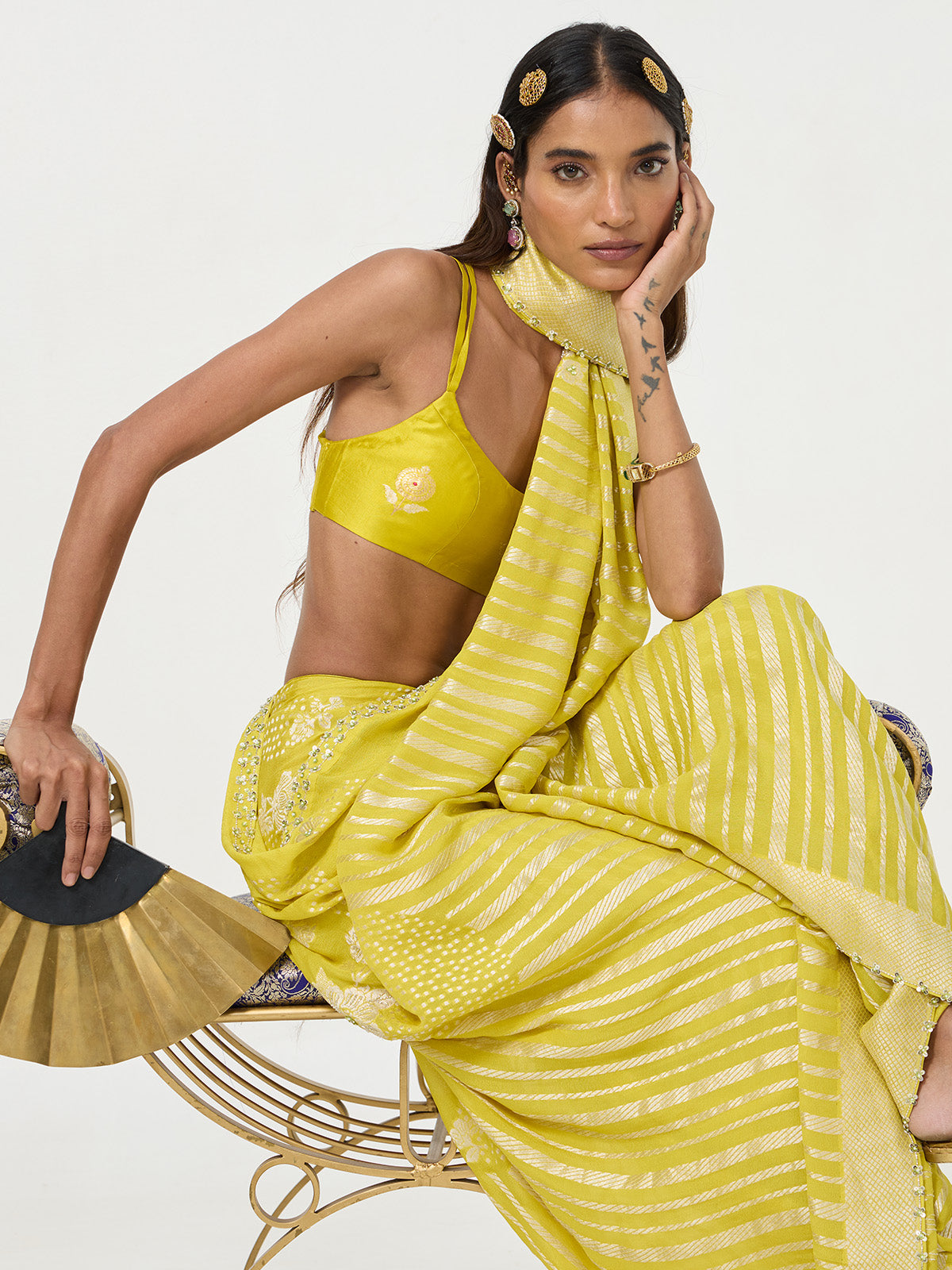 Handwoven Mustard Yellow Chiffon Saree