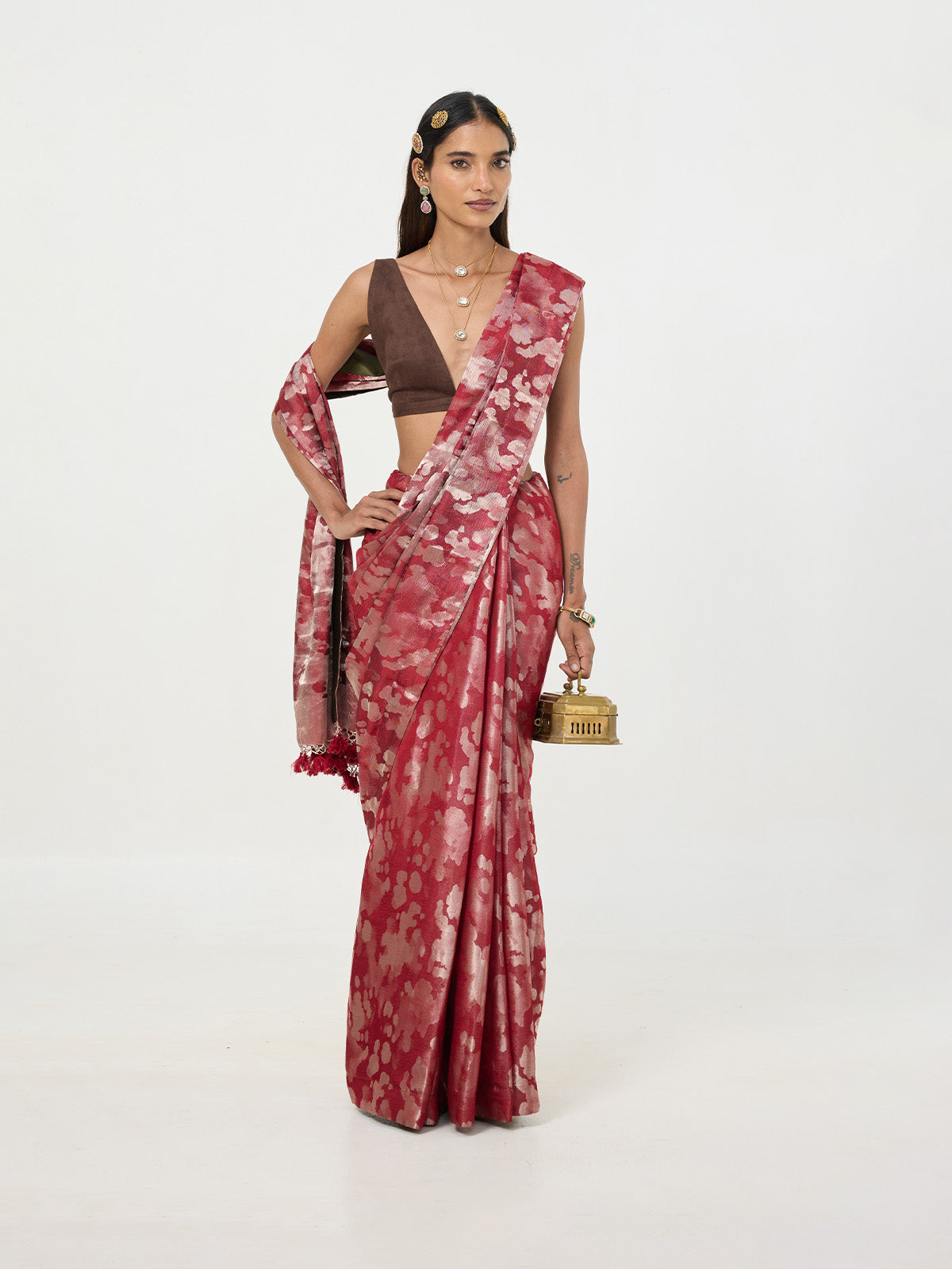 Handwoven Deep Red Tissue Saree