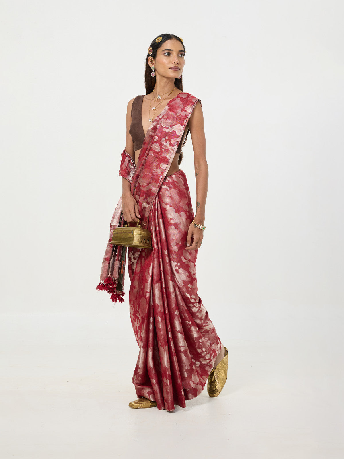 Handwoven Deep Red Tissue Saree