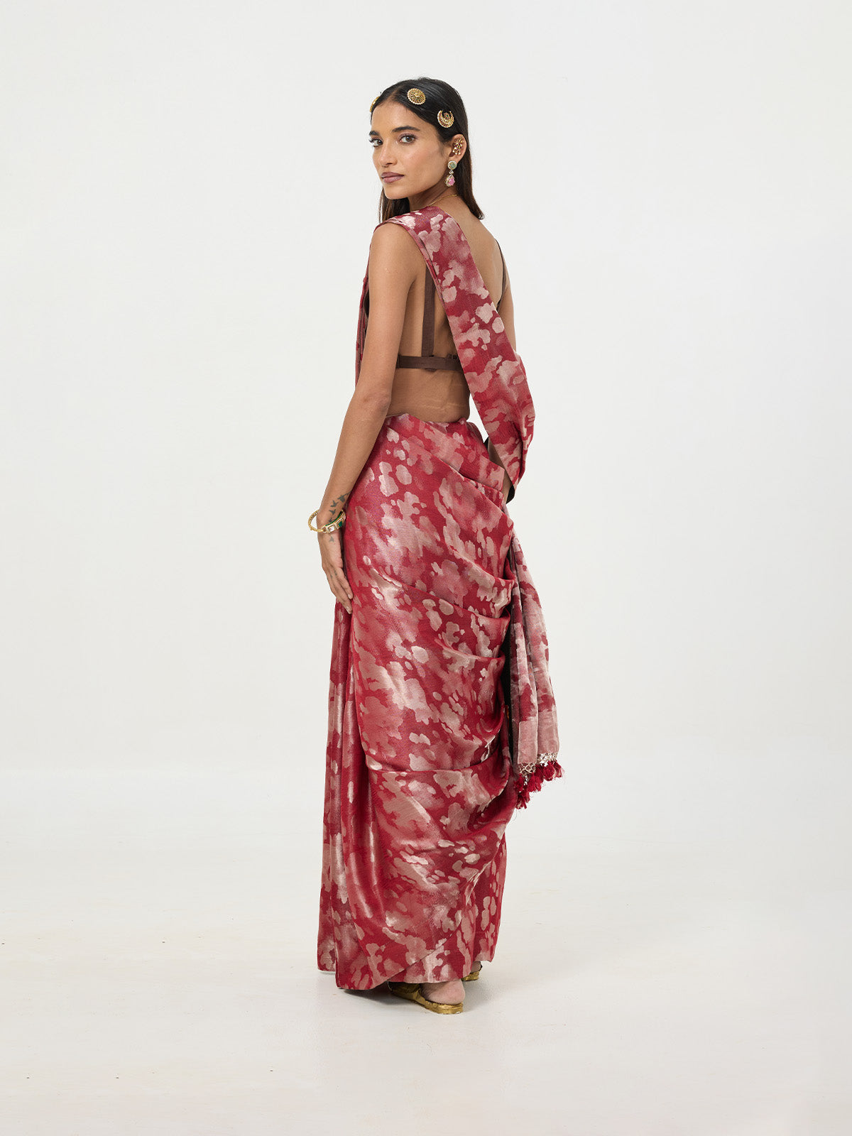 Handwoven Deep Red Tissue Saree