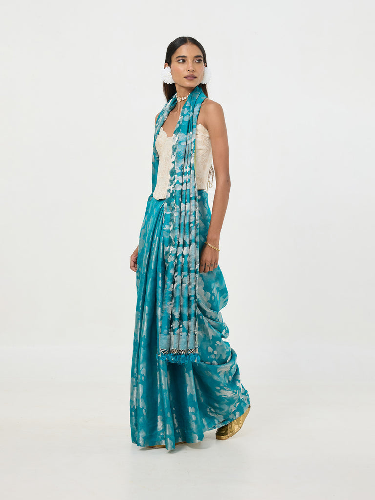 Handwoven Turquoise Blue Tissue Saree