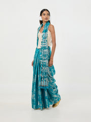 Handwoven Turquoise Blue Tissue Saree