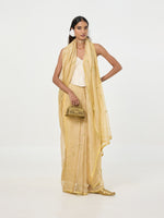 Handwoven Mustard Embroidered Tissue Saree