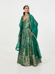 Handwoven Dark Green Banarasi Lehenga