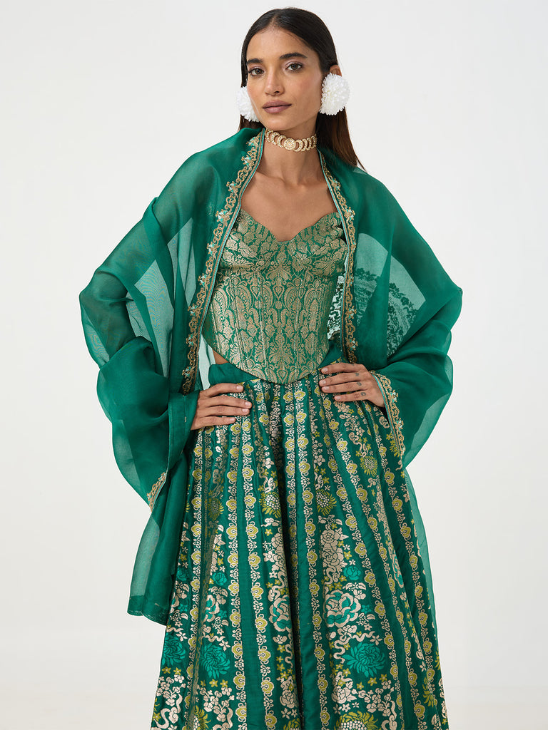 Handwoven Bottle Green Corset