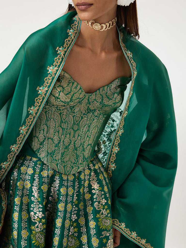 Handwoven Bottle Green Corset
