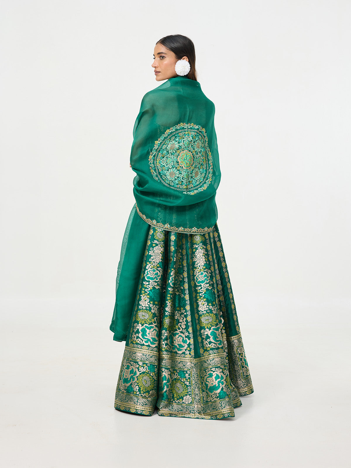 Handwoven Dark Green Banarasi Lehenga