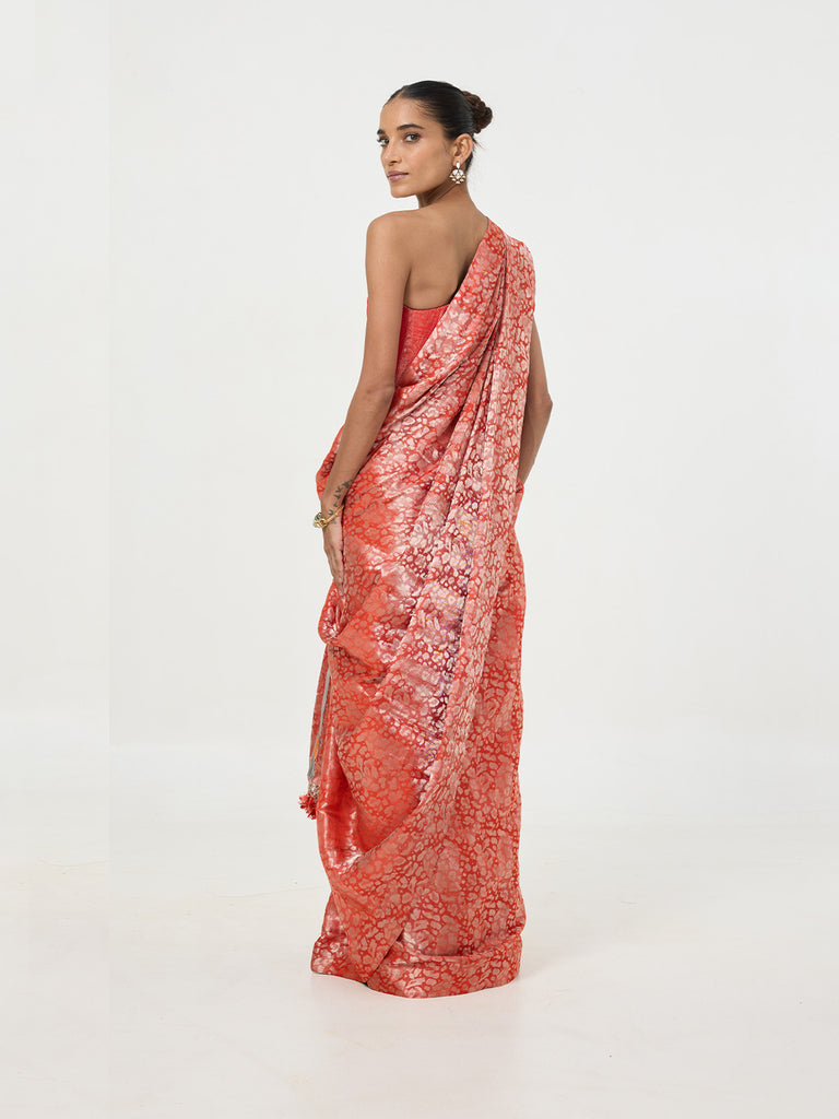 Handwoven Rust Orange Tissue Saree