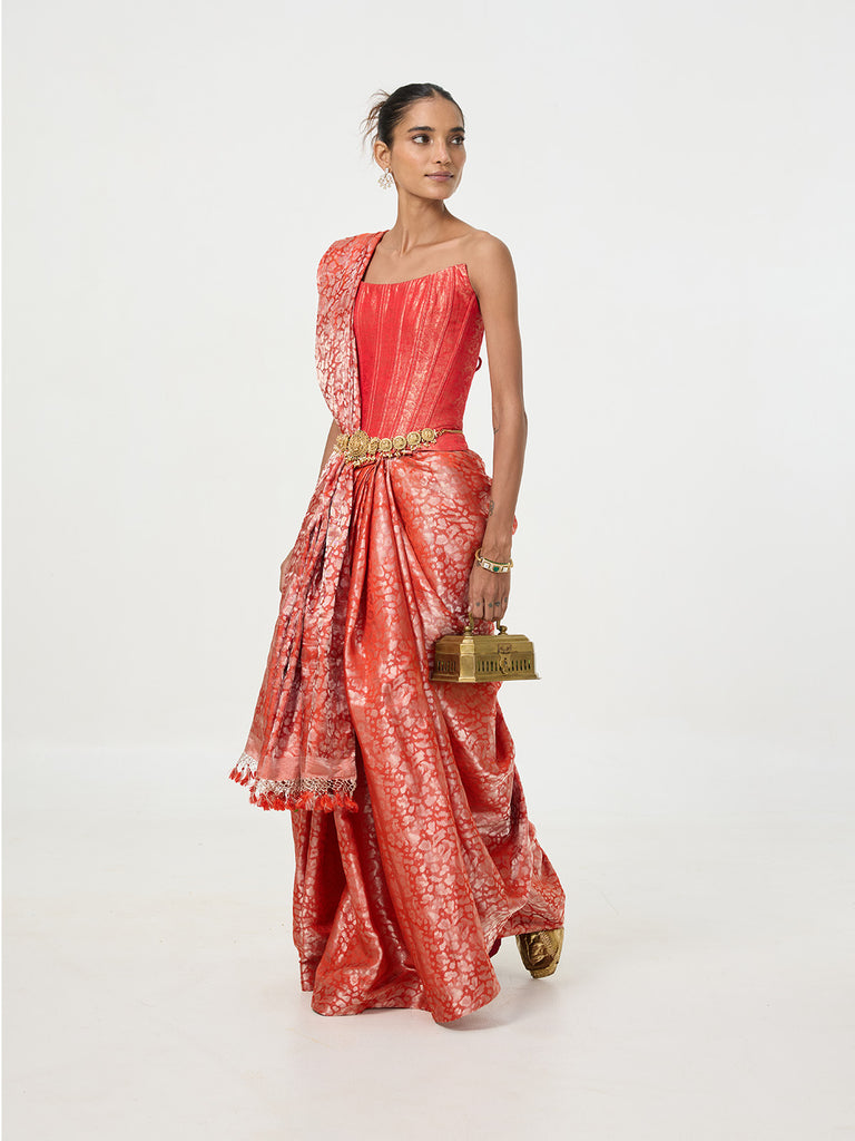 Handwoven Rust Orange Tissue Saree
