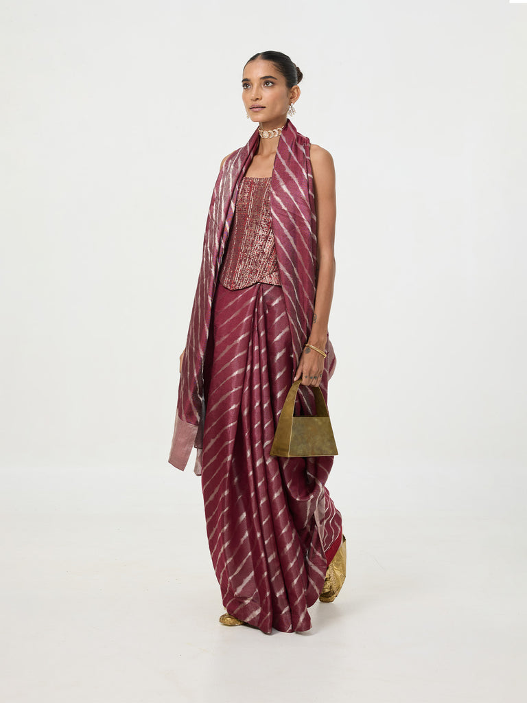 Handwoven Maroon Cutwork Banarasi Silk Saree