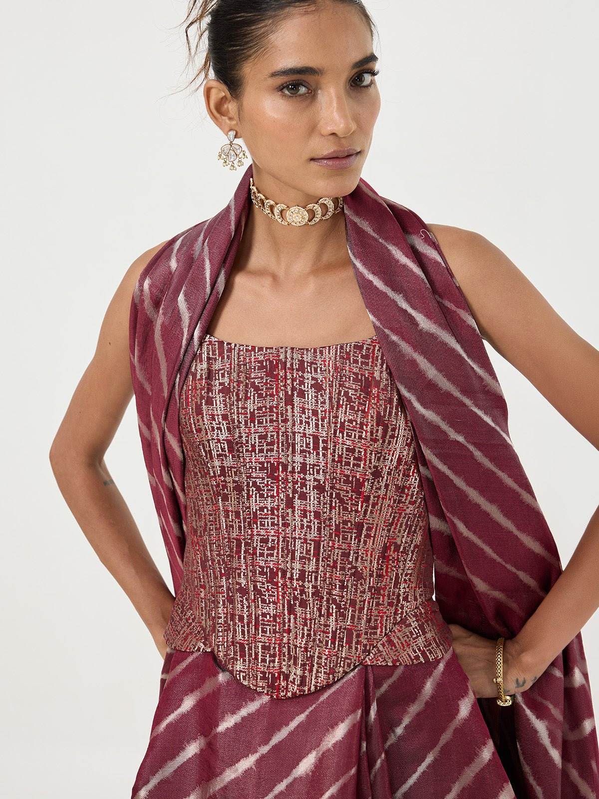 Handwoven Maroon Cutwork Banarasi Silk Saree