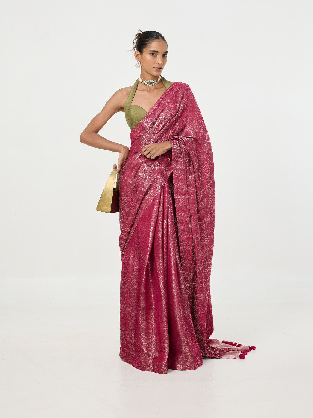 Handwoven Magenta Tissue Saree