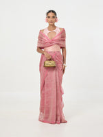 Handwoven Pink Embroidered Tissue Saree
