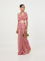 Handwoven Pink Embroidered Tissue Saree
