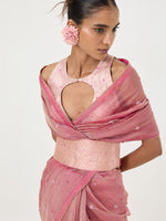 Handwoven Pink Embroidered Tissue Saree