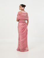 Handwoven Pink Embroidered Tissue Saree