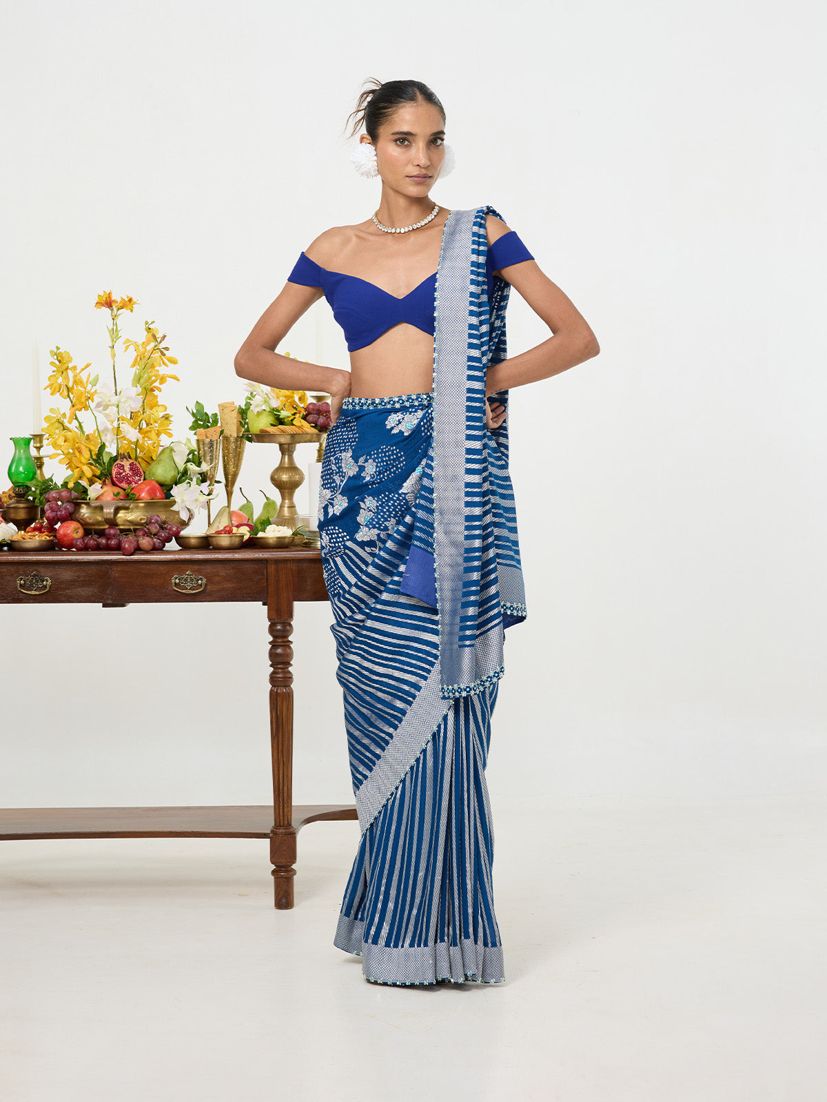 Handwoven Navy Blue Chiffon Saree
