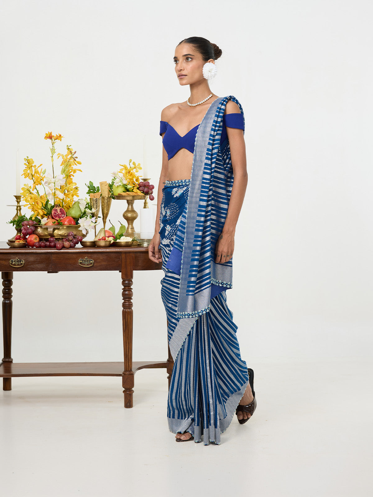 Handwoven Navy Blue Chiffon Saree