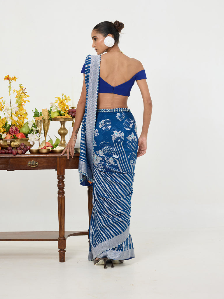 Handwoven Navy Blue Chiffon Saree
