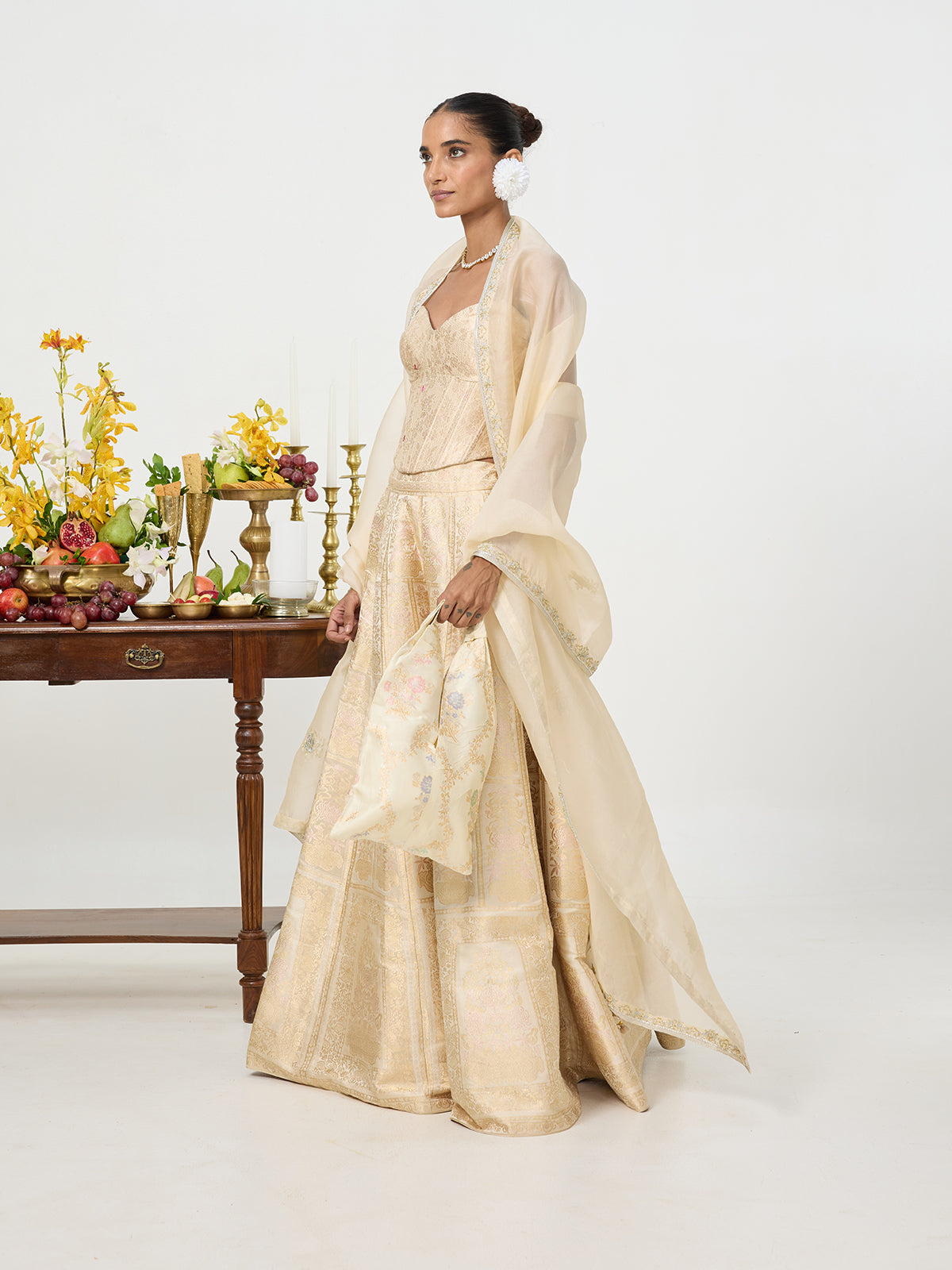 Handwoven Ivory & Gold Banarasi Lehenga