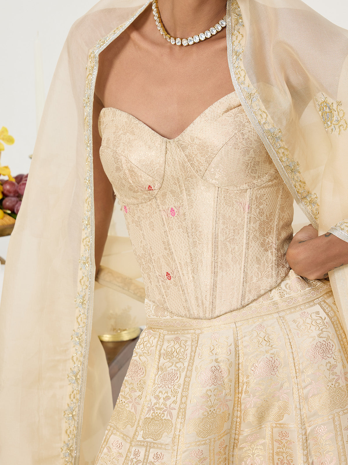 Handwoven Beige Banarasi Corset