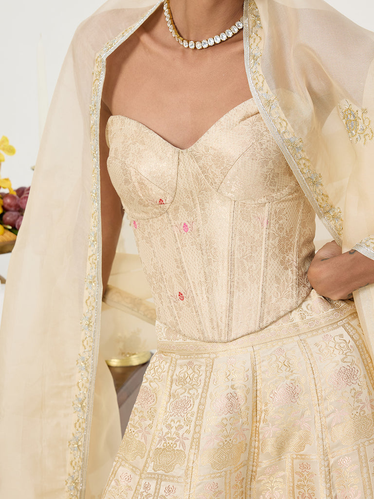 Handwoven Beige Banarasi Corset