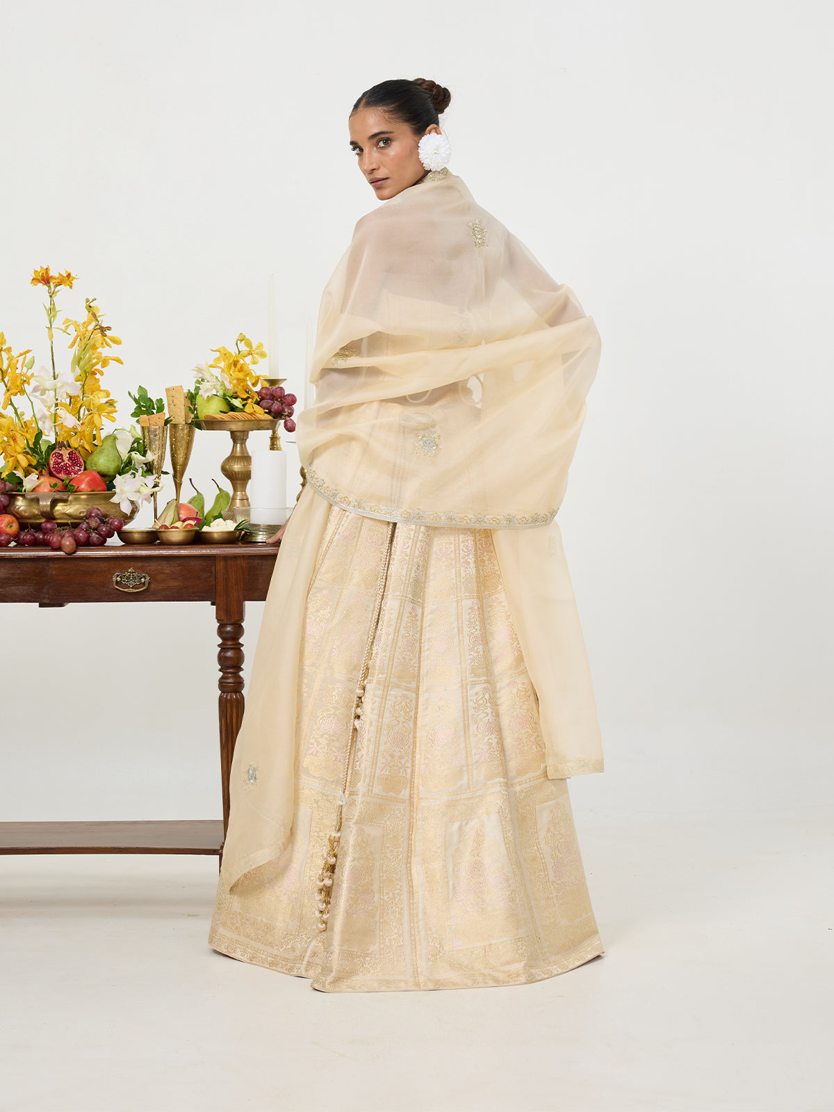 Handwoven Ivory & Gold Banarasi Lehenga