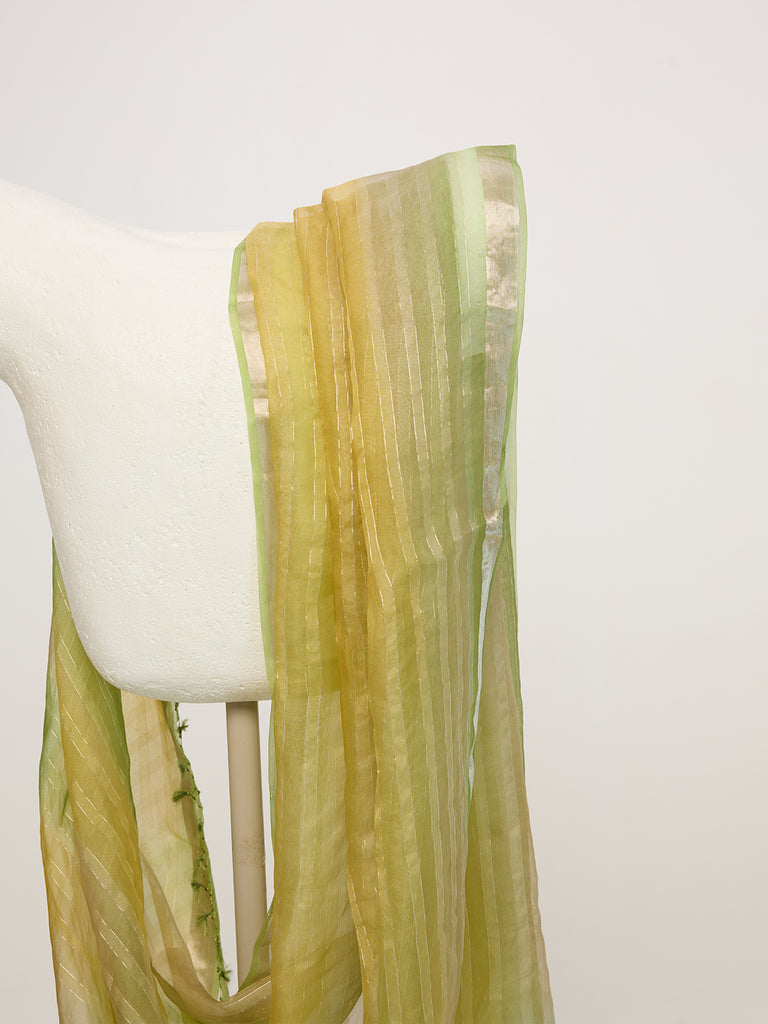 Handwoven Sea Green & Gold Striped Dupatta