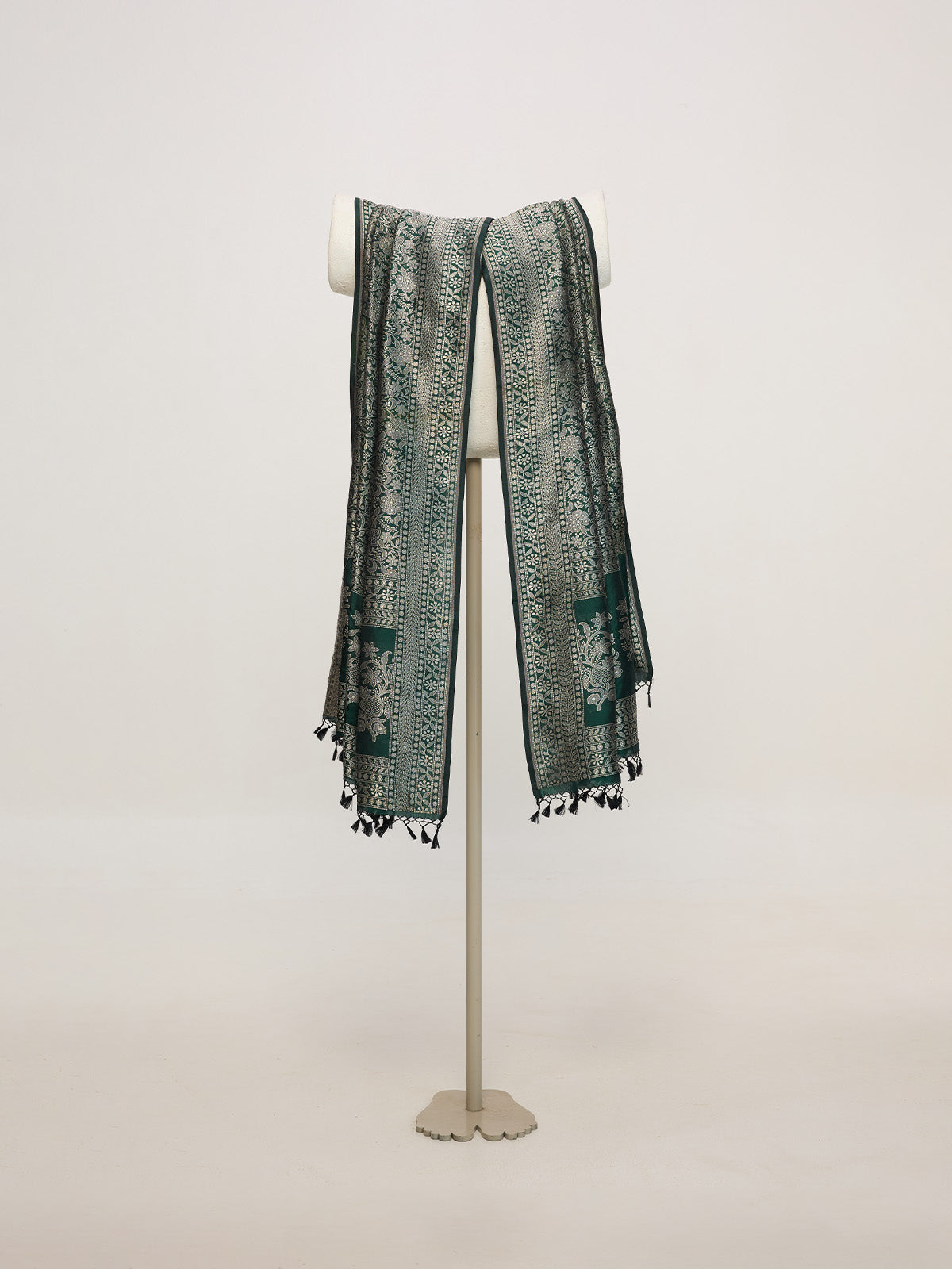 Handwoven Bottle Green Silk Emboss Dupatta