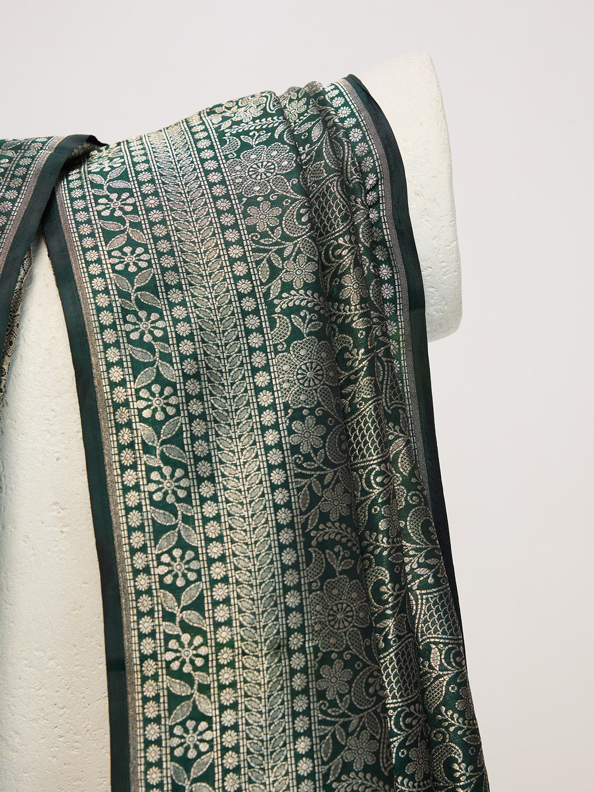 Handwoven Bottle Green Silk Emboss Dupatta