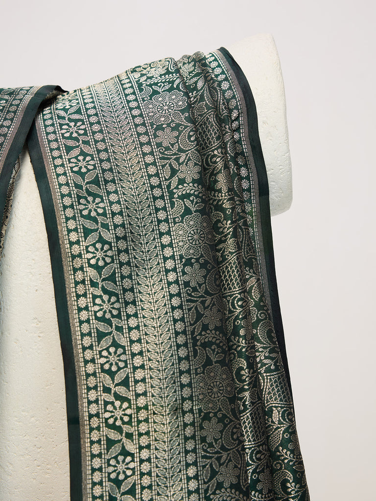 Handwoven Bottle Green Silk Emboss Dupatta