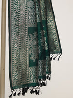 Handwoven Bottle Green Silk Emboss Dupatta