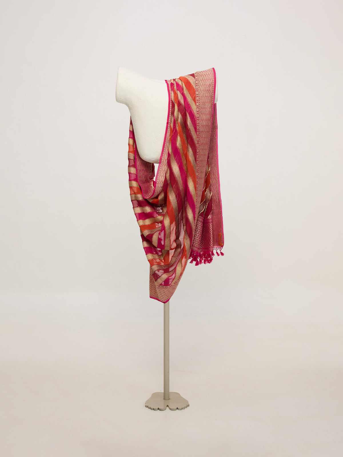 Handwoven Red & Pink Striped Dupatta