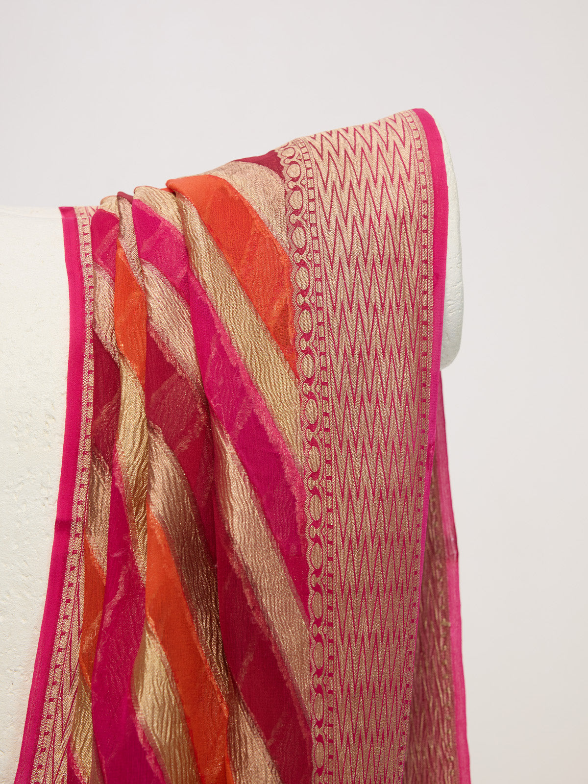 Handwoven Red & Pink Striped Dupatta