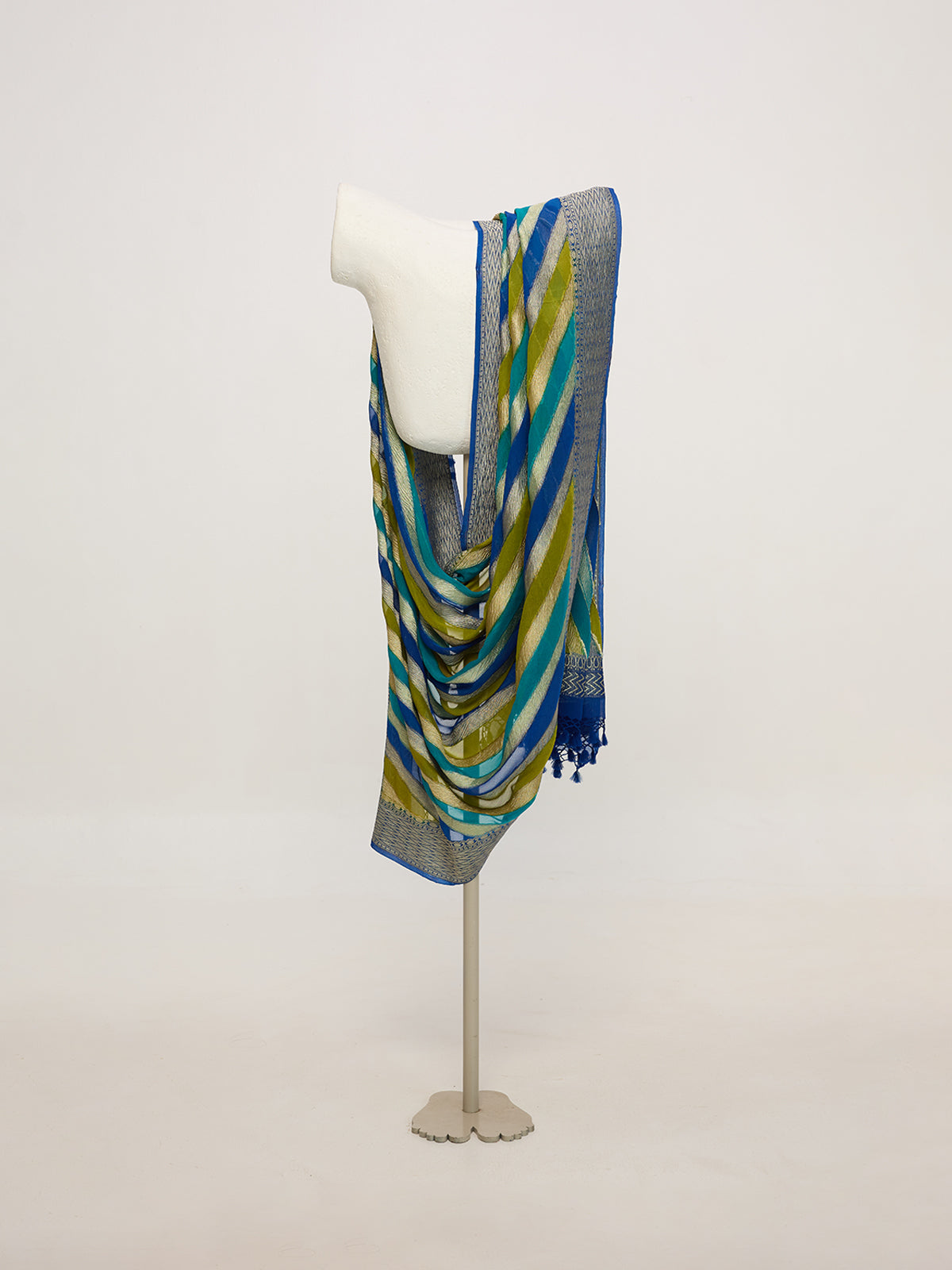 Handwoven Green & Blue Striped Dupatta