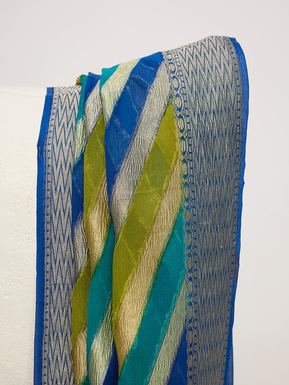 Handwoven Green & Blue Striped Dupatta