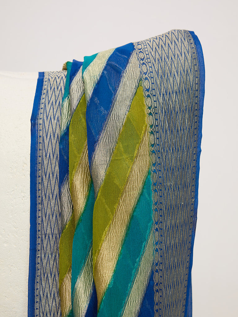 Handwoven Green & Blue Striped Dupatta